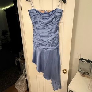 Cinq a Sept A-Symmetrical Ice Blue Satin Dress